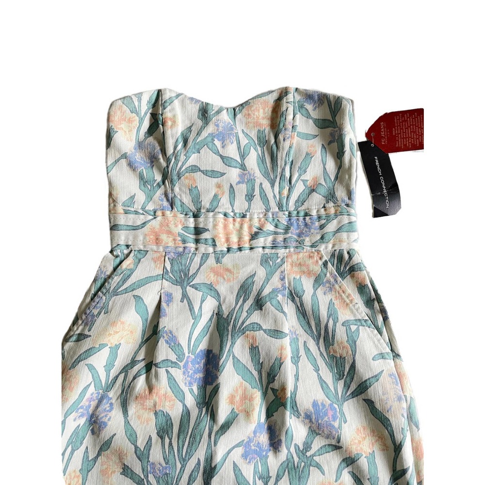 French Connection FC Jean NWOT Denim Mini Pastel Floral Dress Sweetheart Sz 4